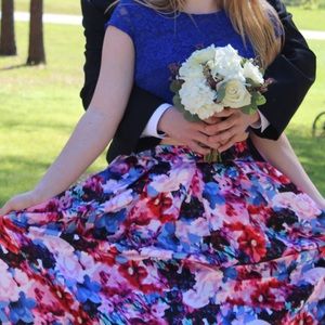 Two piece floral prom dress
